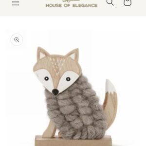 Wooden Fox Figurine with Brown knitted Wool sweater